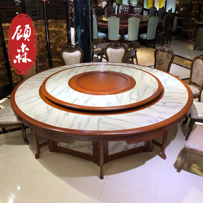 Gu Son Hotel Dining Table Big Round Table 20 People Hot Pot Table induction cooktop Imitation Marble Round Table Electric Table