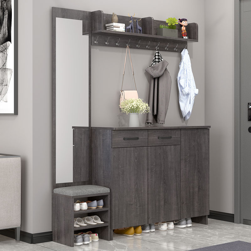 Customized home shoe cabinet home entrance porch cabinet with mirror storage cabinet hanging hanger changing shoe stool integrated storage cabinet