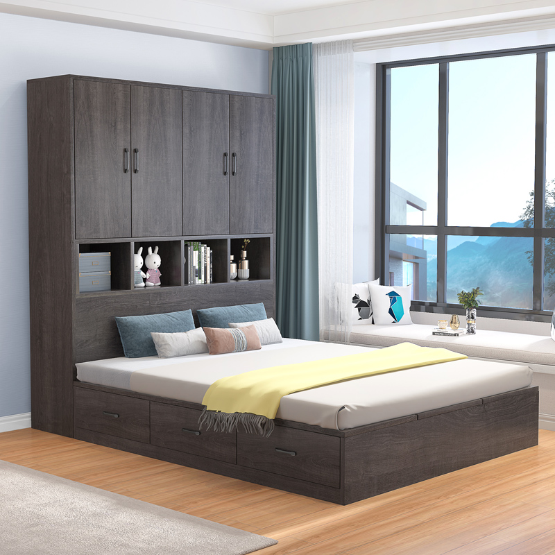 Custom tatami wardrobe integrated small apartment bedroom combination bed cloakroom Nordic children's multi-functional storage bed
