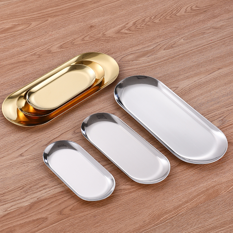 Scandinavian ins Stainless Steel Oval Tray Barbecue Tray Fresh Beef Tray Dessert Pastry Tray Hotel Towel Tray