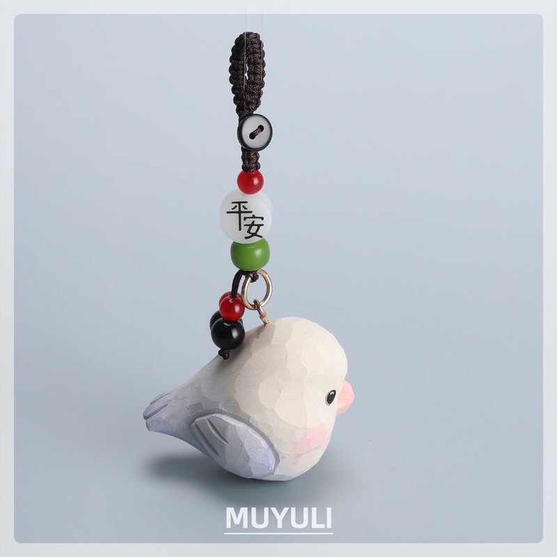 Handmade Wood Carving of a Lovebird | Small Bird Car Keychain 2025 Men's and Women's Backpack Pendant Gift