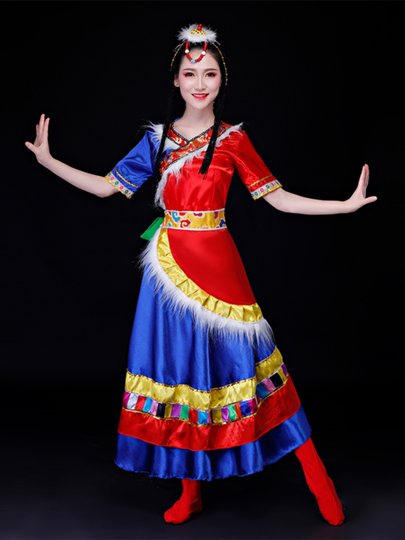 Tibetan Dance Performance Costumes, Ethnic Minority June 1St Performance Outfits, Tibetan Zompa Detachable Sleeve Square Dance Set