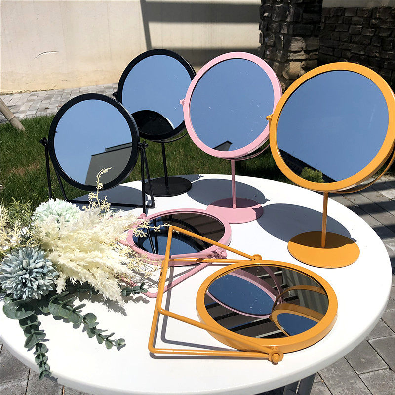 Nordic Ins Metal Minimalist Cosmetic Mirror Girls Dormitory Bedrooms Swing Table Mirror Tabletop Makeup Mirror Girl Beauty Cosmetic Mirror