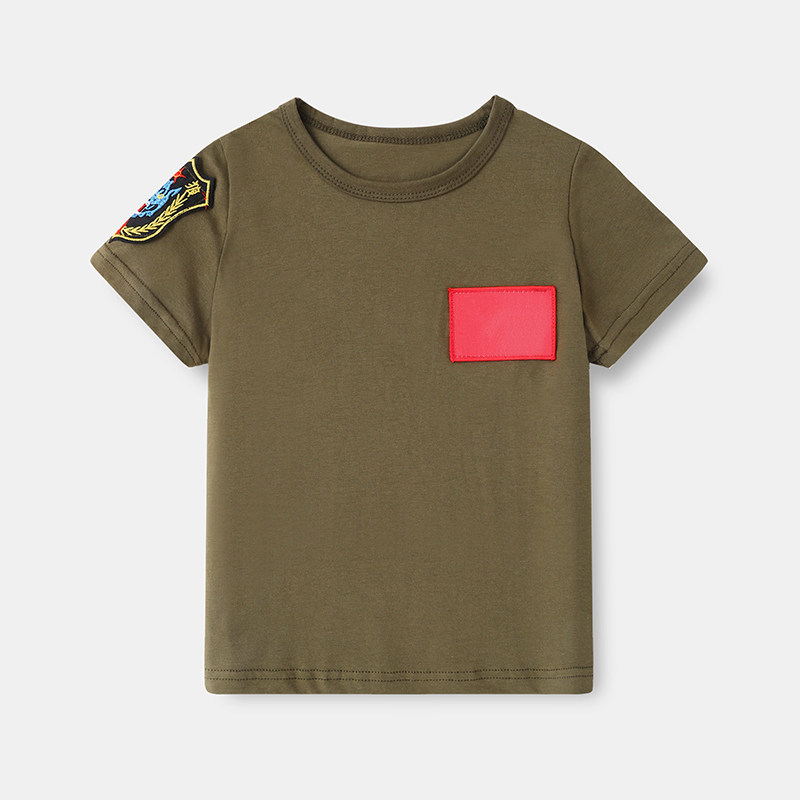Kindergarten Children T-shirt Green Camouflage Sky Sweaty Sleeve Summer Summer Clothing Short Sleeve Summer Clothing Short Clothes
