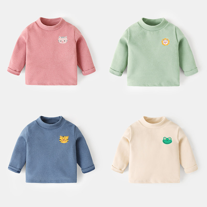 Baby Duvet High Collar Undershirt Long Sleeve T-shirt 0-3 Year Old Winter Dress Boy Gush Warm Baby Girl Blouse