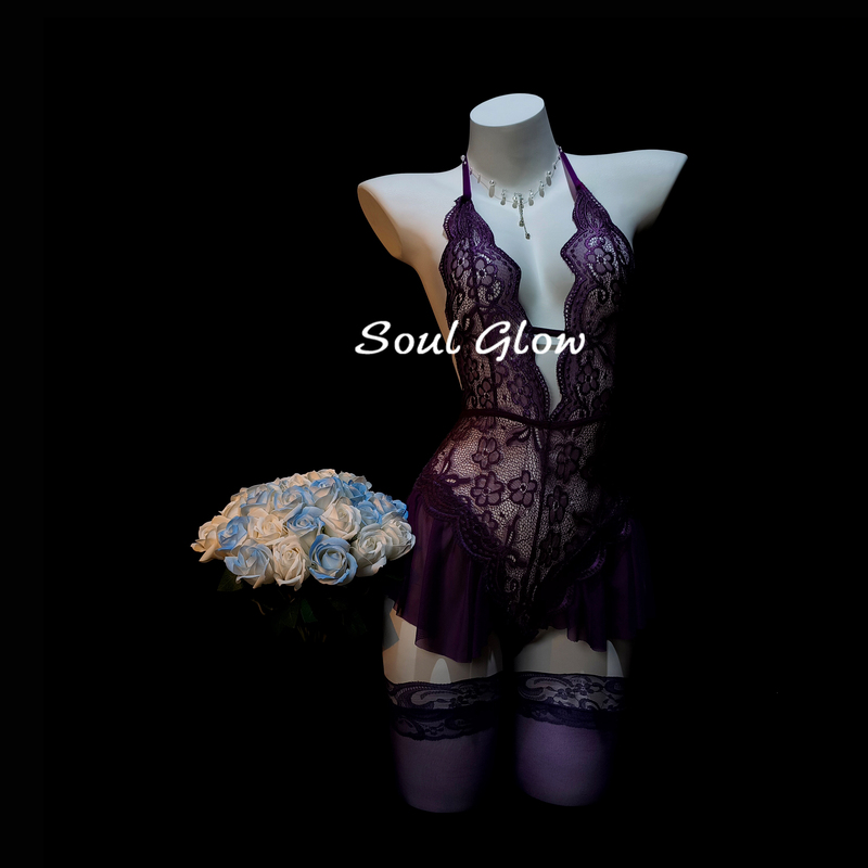 Yueji's "Fantasy Language Series" Sexy Lace Nightgown for Women, Pure Desire, Hollow Deep V Temptation, One-Piece Suspender Dress Qqny
