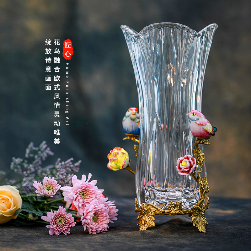 Eurostyle Crystal Vases Flower Inserts Transparent Glass Upscale Dining Hall Luxurious Decoration Minimalist Home Florator Tabletop Pendulum