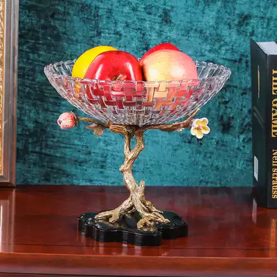 Crystal glass with copper fruit plate large European-style living room luxury home villa high-end coffee table fruit basin ornaments