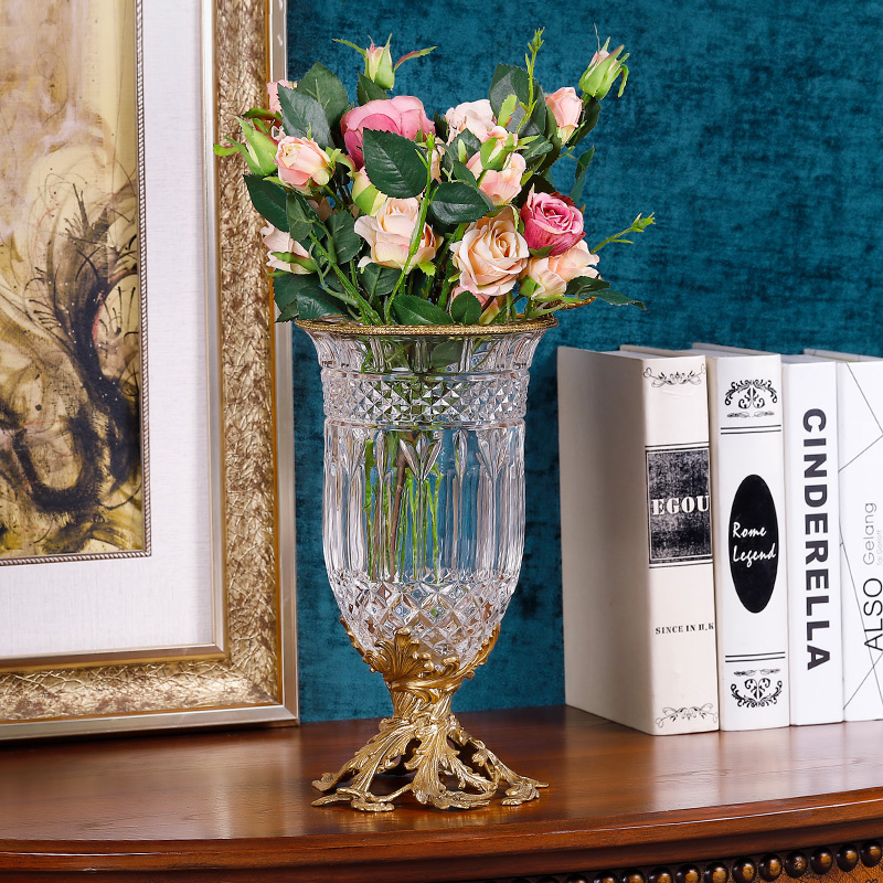 European Crystal with Copper Vase Vase plug luxury high-end pieces American home decoration living room porch flower