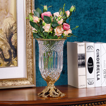 Eurostyle crystal matching copper vase flower insertion luxurious upscale swing piece American home Ornament Living Room Genguan Florist Furnishing
