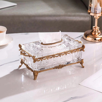 Eurostyle Crystal Glass Pure Copper Tissue Box Living Room American Light Lavish Creativity Upscale Tea Table Bedroom Dining Room