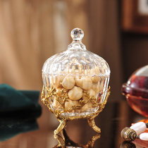 Eurostyle Crystal Glass Inlaid Copper Tea Candy Jar Transparent Lavish Creativity American Living-room Tea Table Storage Jar Ornament