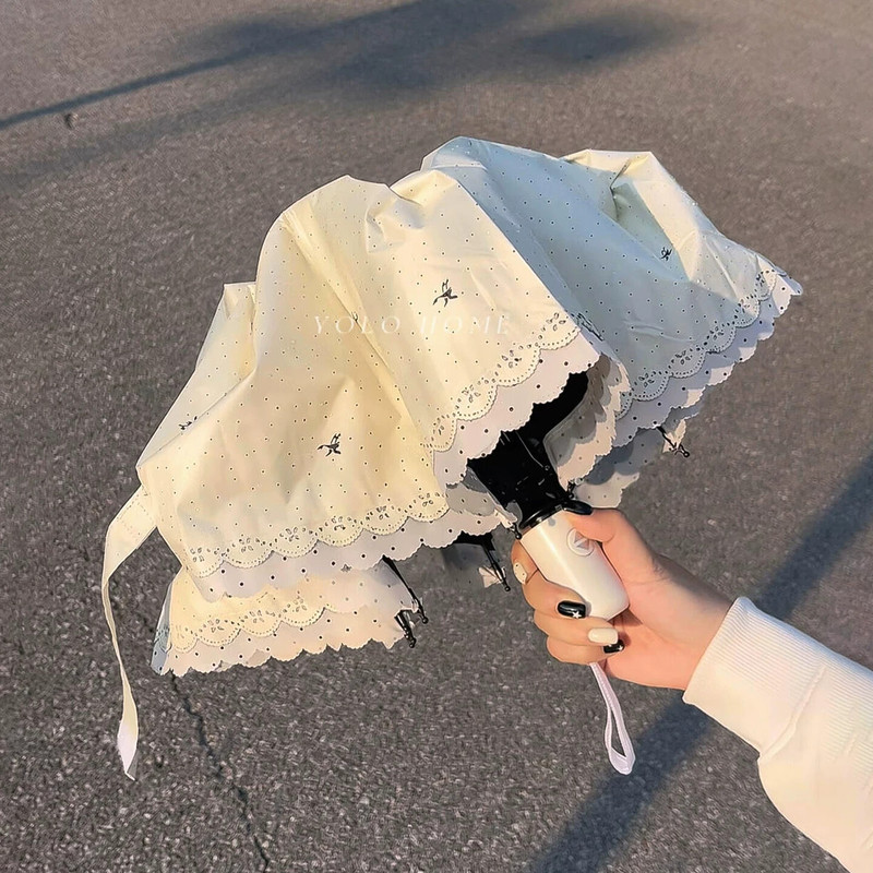 Lace Umbrella, Enlarged and Reinforced, Compact and Portable, Dual-Use for Sun and Rain, Automatic Folding Umbrella for Women, High Aesthetic Value, Suitable for Students to Use for School