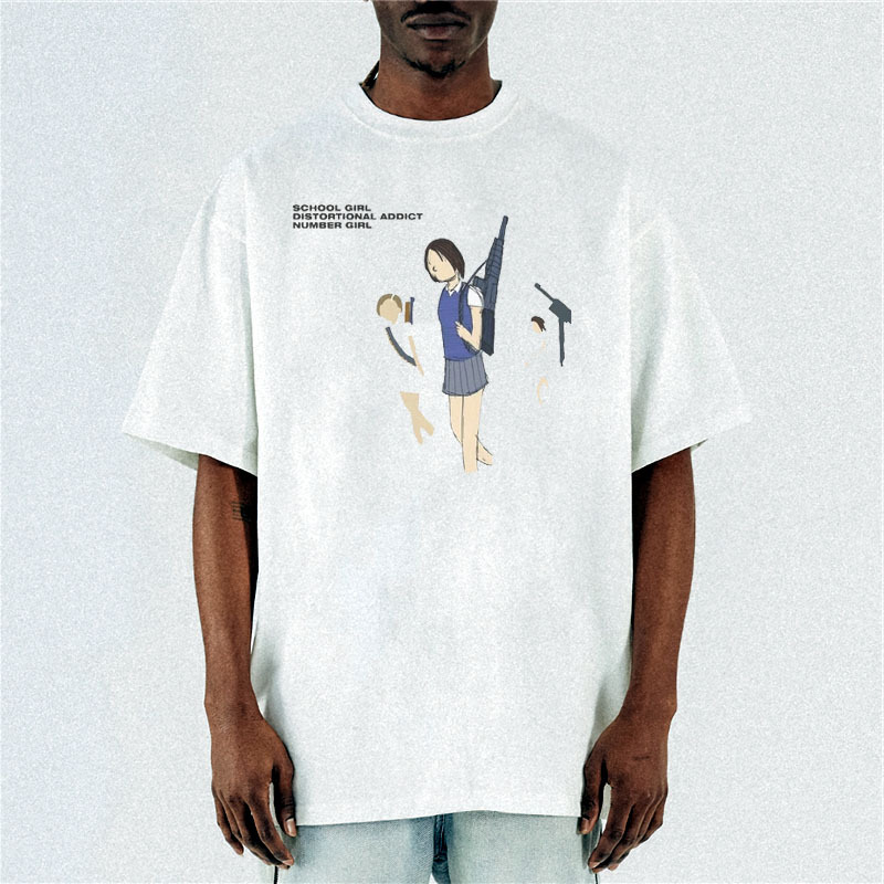 Digital Direct-Print Rock Band Number Girl Transparent Girl Hip-Hop Print T-Shirt Pure Cotton Loose Heavyweight