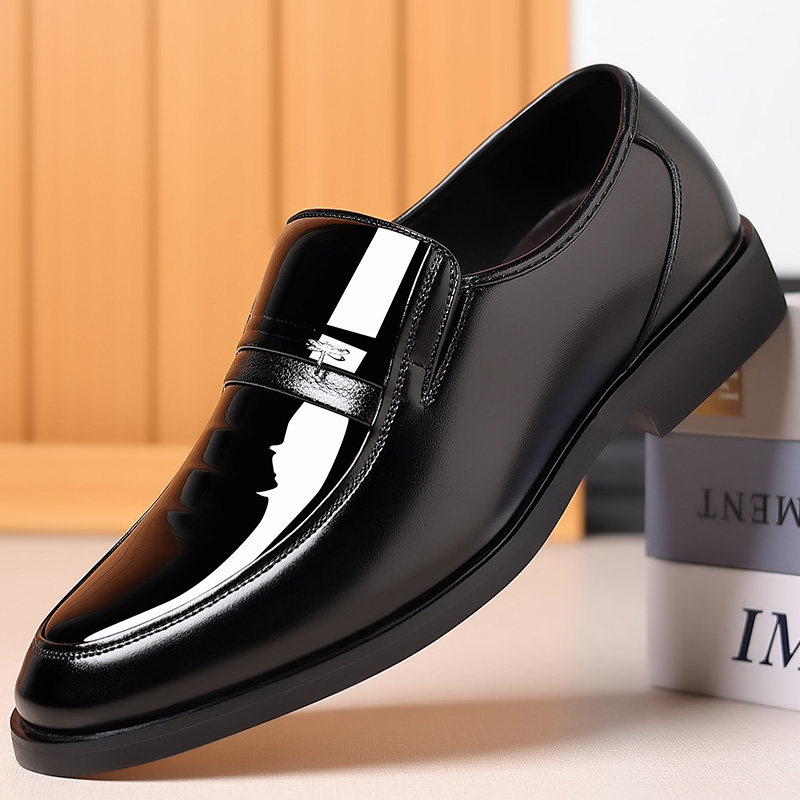 Summer Men's Business Dress Leather Shoes Genuine Leather Youth Heightening Men's Shoes Breathable Black Bright Leather Patent Leather Wedding Shoes