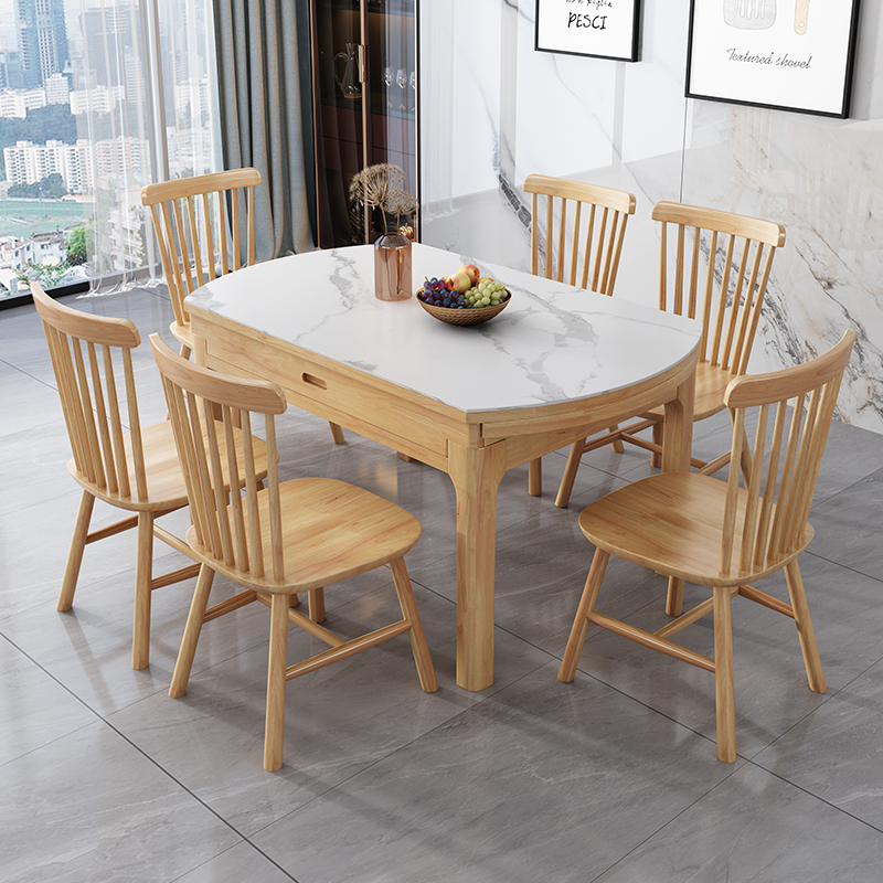 Nordic rock board dining table and chair combination modern minimalist retractable folding dining table variable round table home small apartment