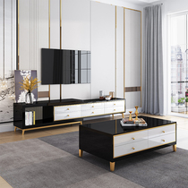 Living room light luxury TV cabinet Coffee table combination Post-modern simple retractable rear small apartment storage paint floor cabinet