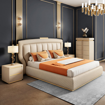 Italian minimalist leather bed modern simple double 1 8 meters light luxury air wedding bed leather bed master bedroom furniture