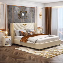 Post-modern Hong Kong-style light luxury bed Simple leather bed double atmosphere 1 8 meters high Box storage master bedroom wedding bed