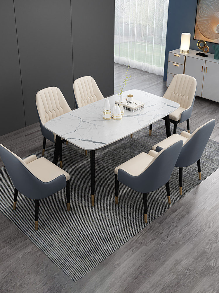 Rock plate marble dining table and chairs combined light lavish rear modern minimalist Nordic solid wood small family dining room dining table