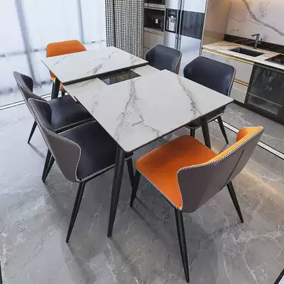 Telescopic rock board dining table and chair combination household small apartment modern simple light luxury folding with induction cooker stretch table