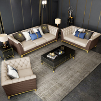 Simple Italian postmodern American leather light luxury sofa combination living room small apartment corner three head layer cowhide