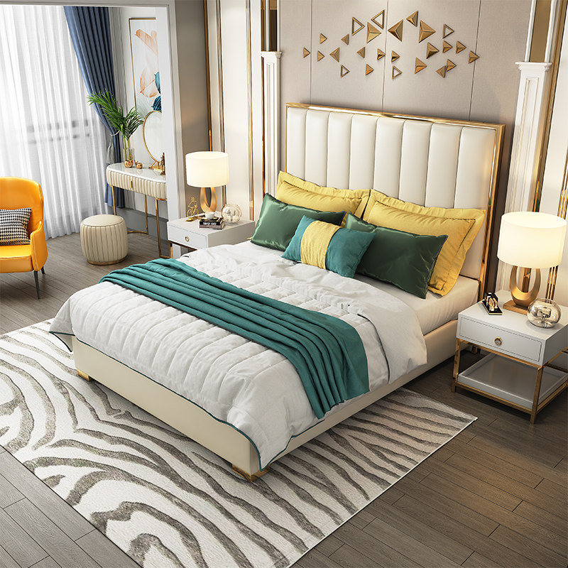 Real Leather Bed Italy Light Lavish Nordic Postmodern Minimalist Soft Bag Double Bed 1 8 m Atmospheric main sleeper Wedding bed