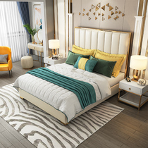 Real leather bed Italian light luxury Nordic post-modern simple soft bag double bed 1 8 meters atmospheric master bedroom wedding bed