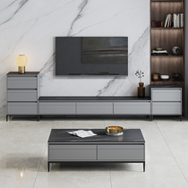 Minimalist rock board TV cabinet tea table combination modern simple small apartment Nordic living room Italian high foot storage wall cabinet