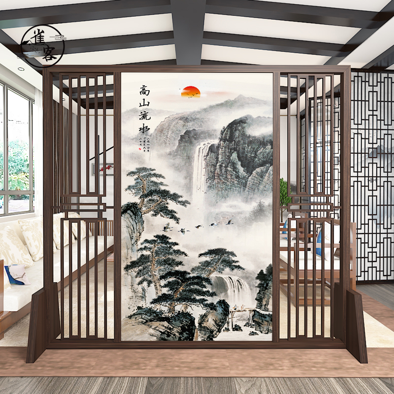 Chinese style solid wood screen partition wall living room porch hollowed out entrance door blocking landscape office hotel bedroom seat screen
