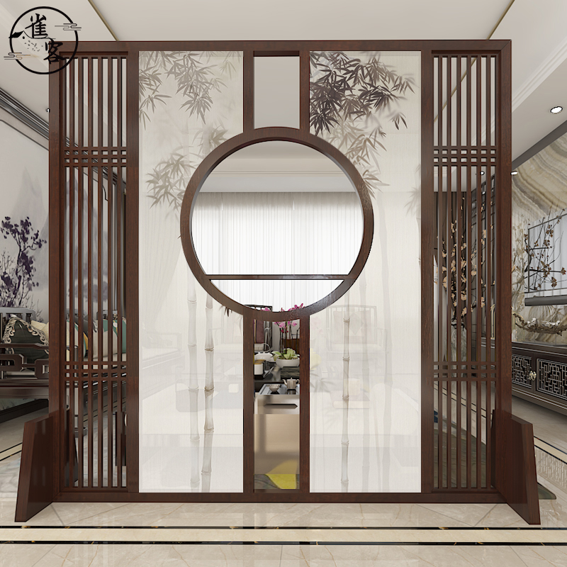 Chinese screen partition living room fence room study simple hollow hotel lobby creative solid wood custom seat screen