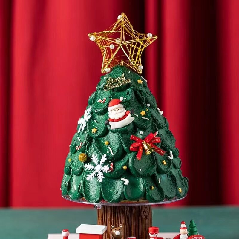 Net Red Christmas Tree Cake Decoration Hsu Wishes Tree Piling Support God Instrumental Tree Pile Gaskets Grass Circle Snowflake Bell Accessories