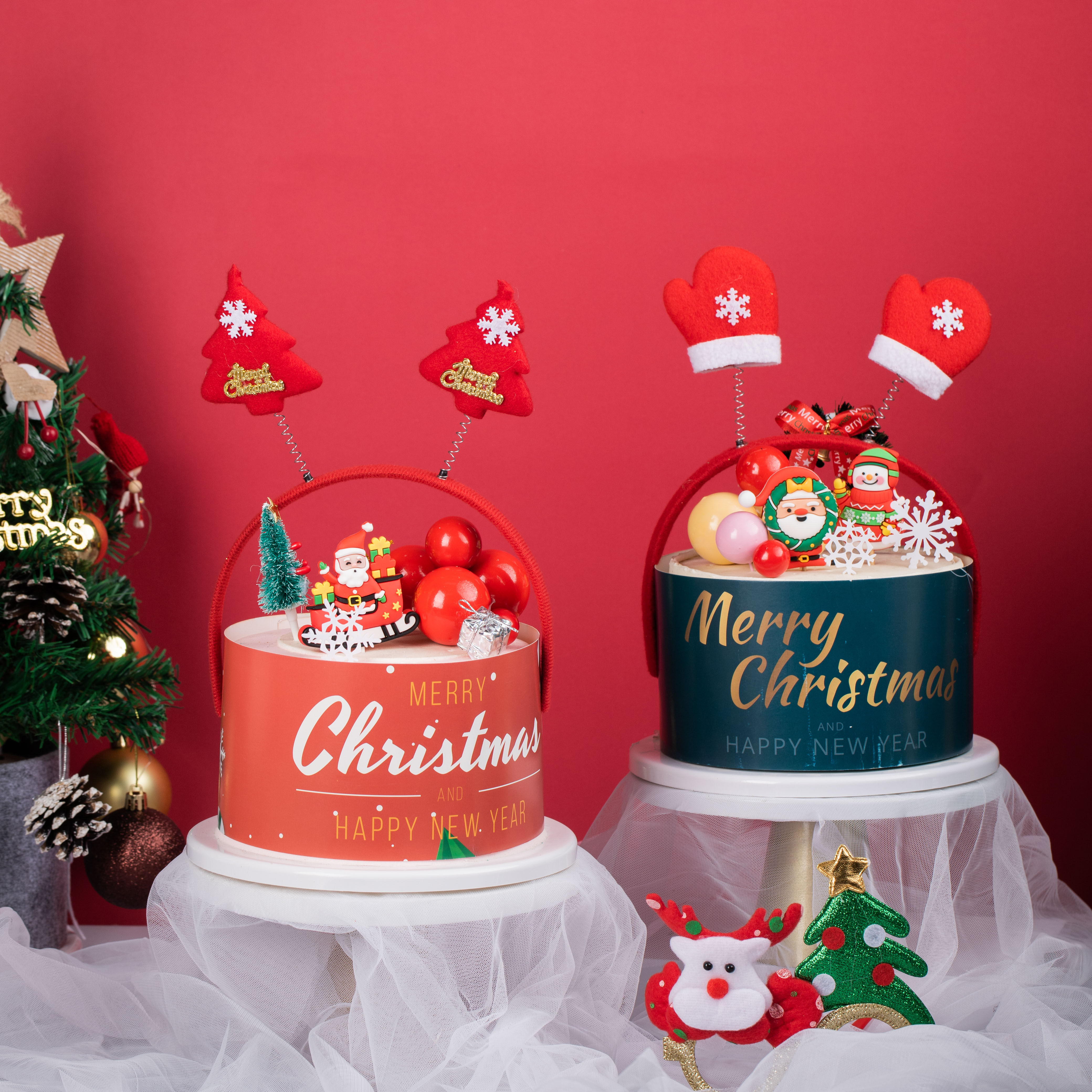 Christmas Cake Surround decoration plug-in Christmas tree elk deer elderly snowman Gift Grass Circle Baking Pendulum inserts