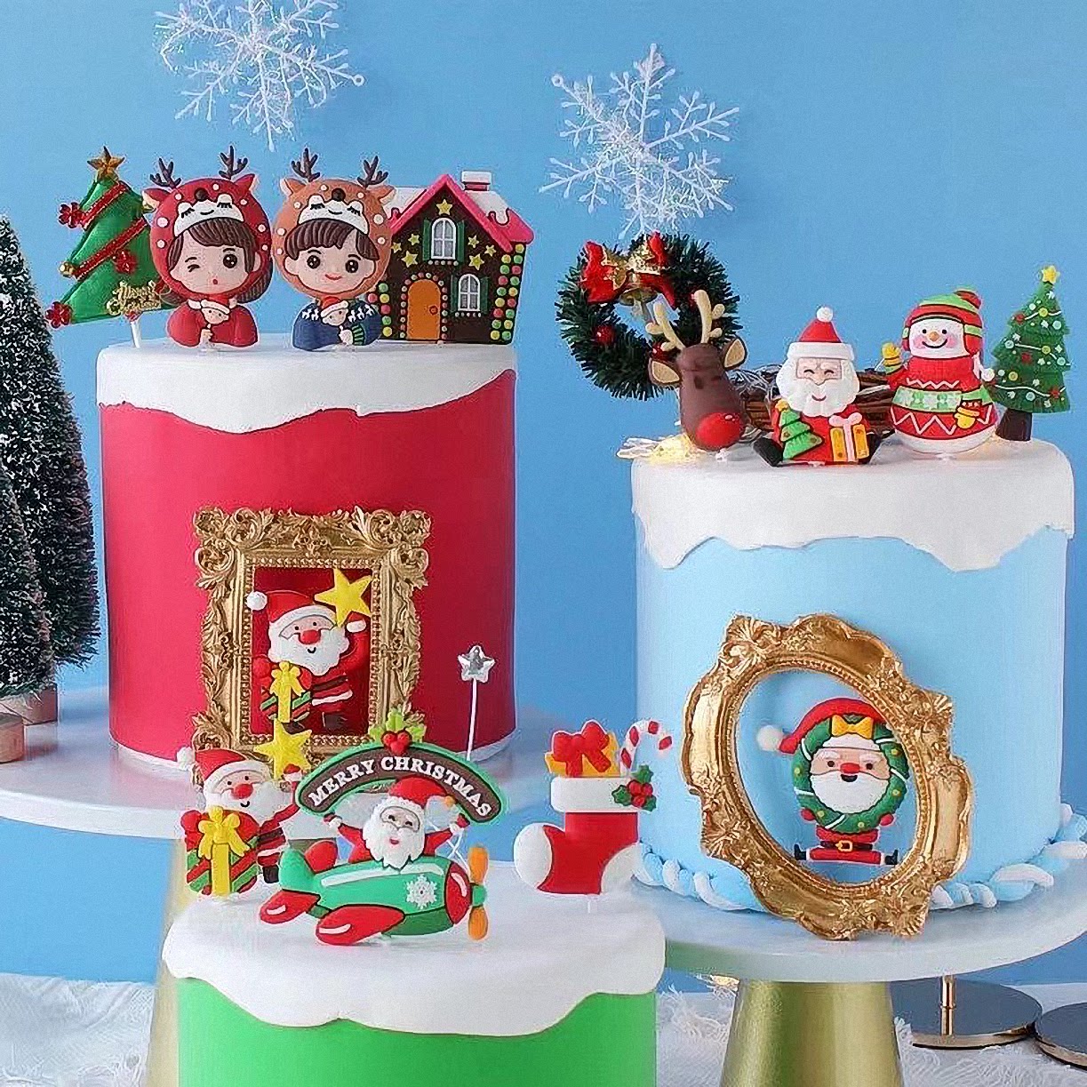 Christmas Cake Decoration Plug-in Soft Gum Christmas Old Boy Girl Little Deer Snowman Snowflake Grass Circle Baking Inserts