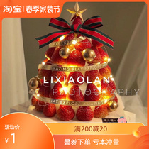 Christmas Strawberry Ta Cake Decoration Silk Ribbon Color With Elk Angel Stars Straw Ring Bell Donuts Donuts Dress
