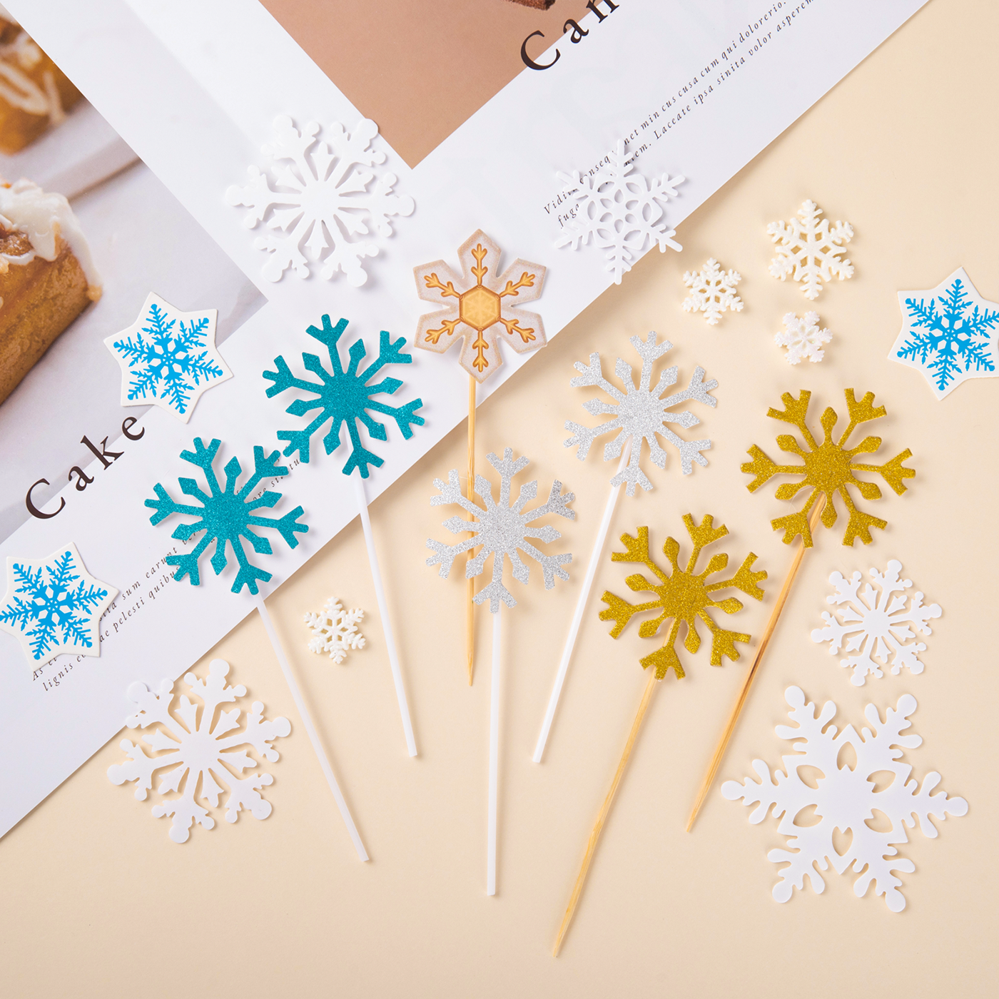 Gold Silver Snowflake Castle Cake Decoration Card Christmas Girl Children Cartoon Birthday Baking Card