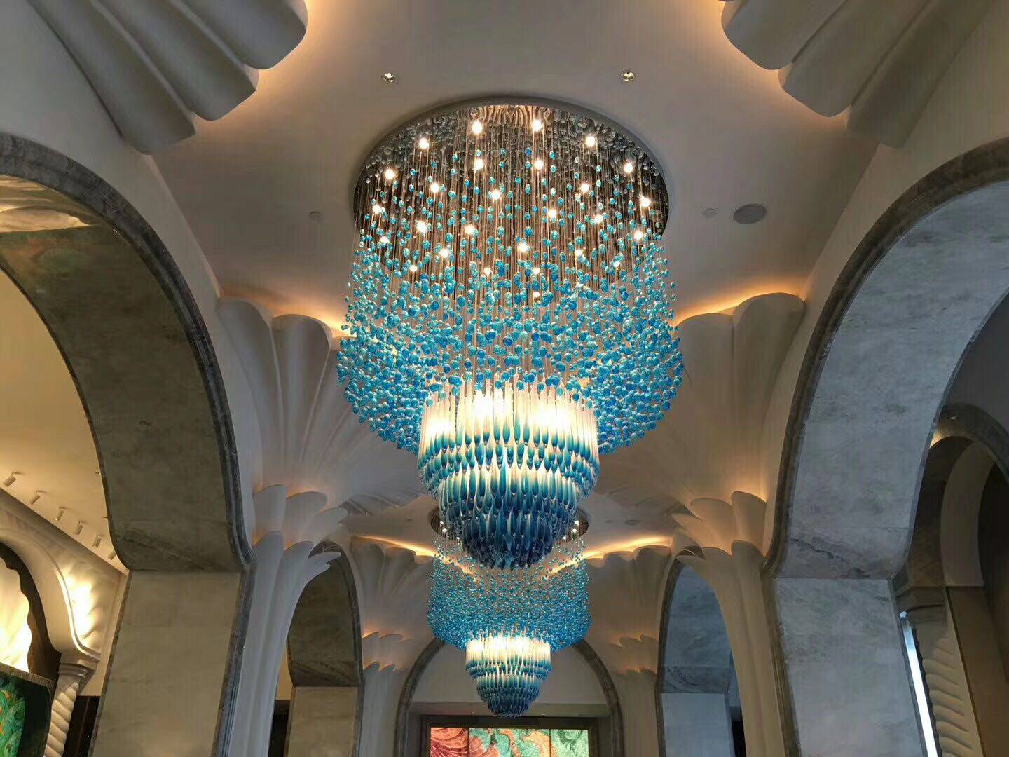 Hotel engineering villa sales department art glazed glass water drop hanging decoration chandelier