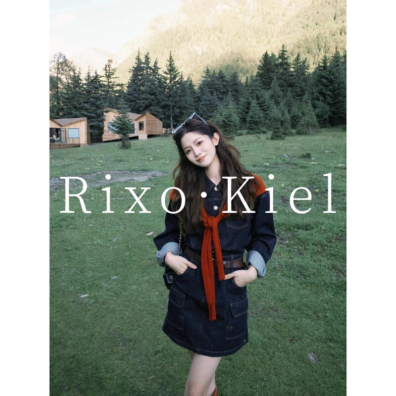 French Rixo Kiel Spring and Autumn Vintage High-End Original Denim Color A-Line Denim Short Skirt Waist-Cinching Dress for Women
