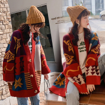 Pregnant women's sweater in long 2021 new autumn and winter padded sweater net red retro loose cardigan coat