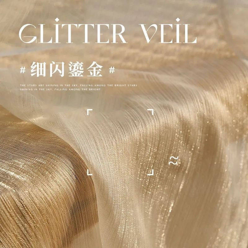 Gilded Gauze Fabric Curtain, Golden Sheer Fabric, Light-Transmitting Nordic Gauze Curtain, Beautiful and Aesthetic Photography Background Paper