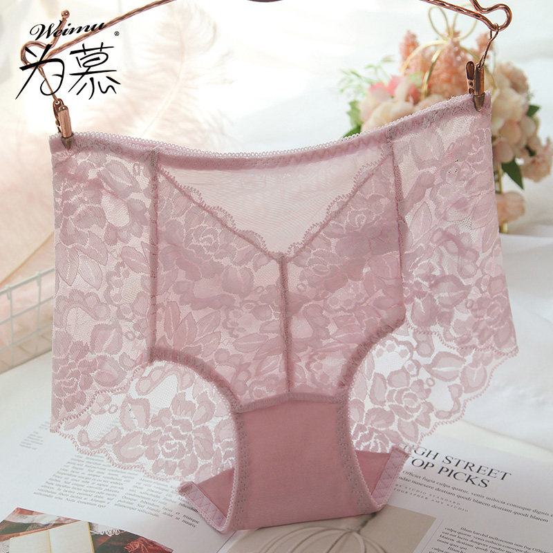 High-waisted panties women's lace sexy mesh thin section breathable butt-lifting abdomen large size cotton crotch seamless briefs