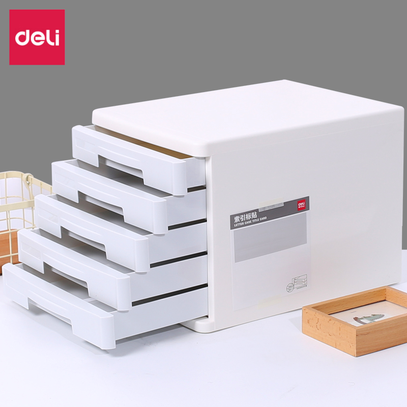 Deli desktop file cabinet Drawer lockable storage cabinet Four or five layers a4 office plastic file cabinet Small desk file storage box Office file data classification and sorting Multi-layer cabinet