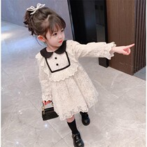 Girls tennis red doll collar 1 Lie dress 2022 Spring new 5-year-old Children 4 Ocean Gas 3 lace lace princess dress