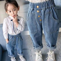 Childrens Clothing Girl Jeans Middle Child Loose Trousers 2022 Spring Autumn New Childrens Baby Girl Han Version 100 Hitch Pants