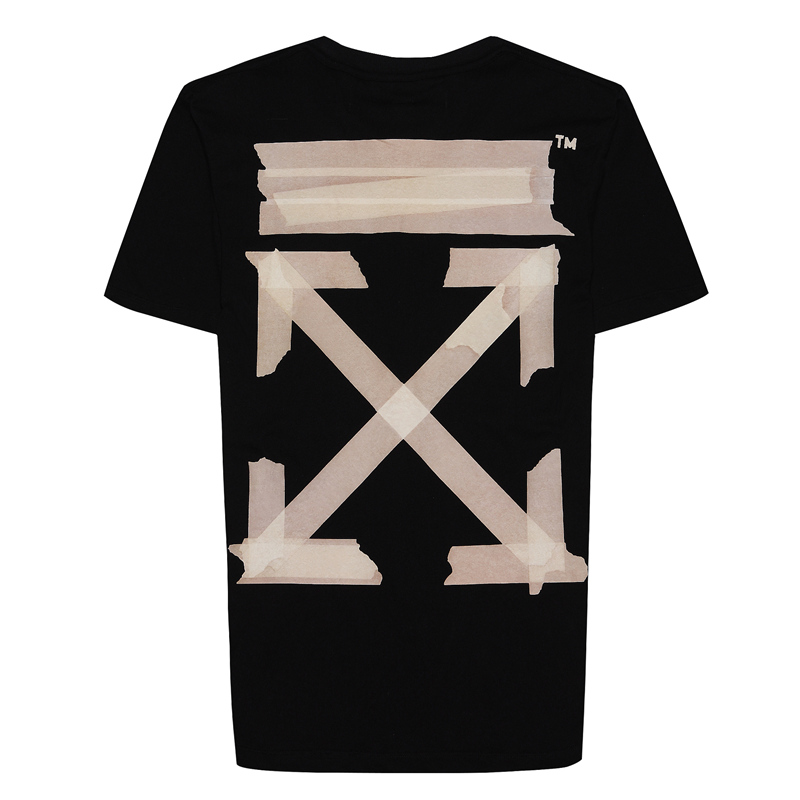 BlackOFF   WHITE Spring and summer new pattern adhesive tape arrow printing lovers Crew neck Short sleeve T-shirt easy men and women Undershirt