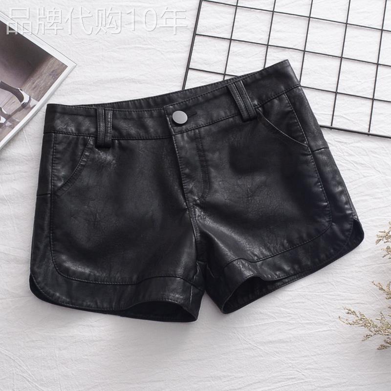 2025 Spring and Autumn New Women's Slim Fit Black Leather Shorts, Trendy Leather Pants for Layering or Wearing Alone