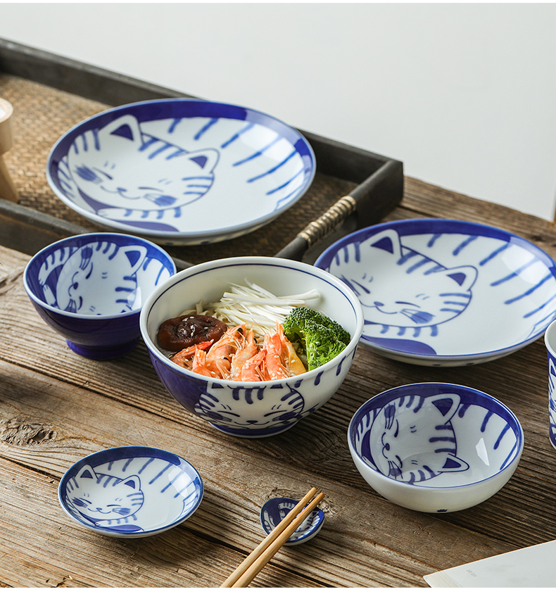 The fawn field'm Japanese tableware bowls plates sets one cartoon cat food household ceramic tableware imported from Japan