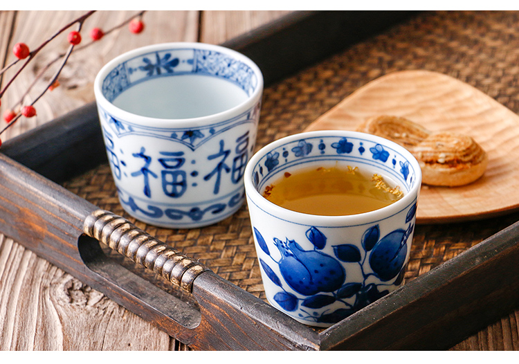 Blue winds don imported from Japan Japanese soba cup tea cup and ceramic keller cup pig