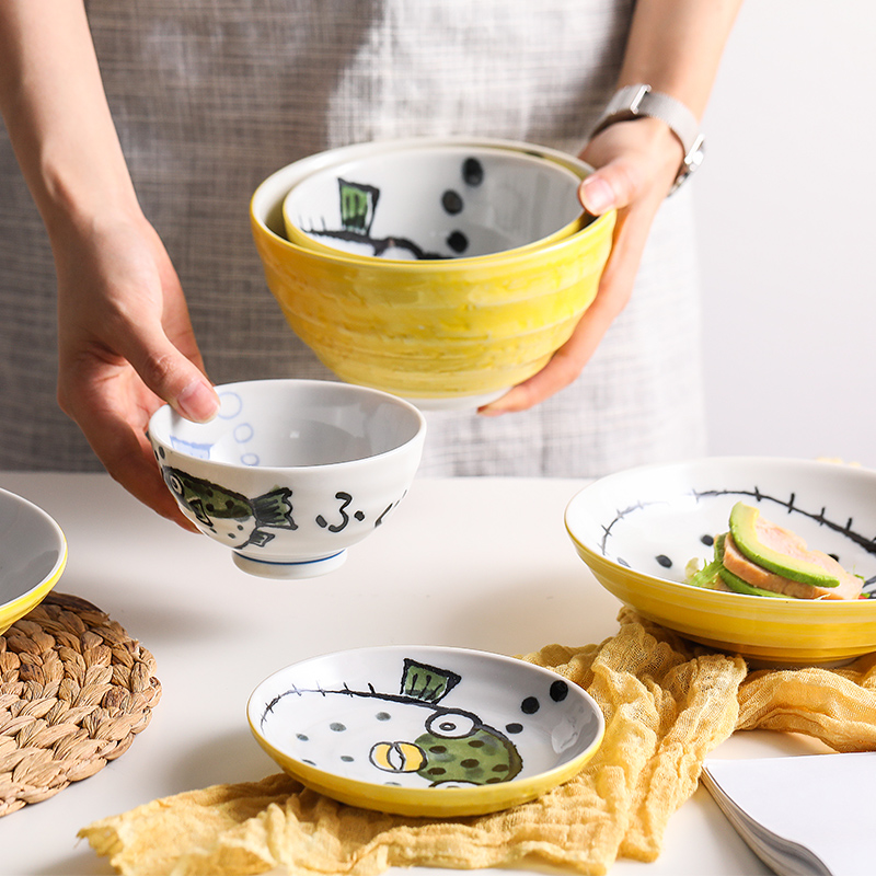 The fawn field'm ceramic tableware imported from Japan Japanese lovely dolphins dishes Japanese big rainbow such as use of household food dish