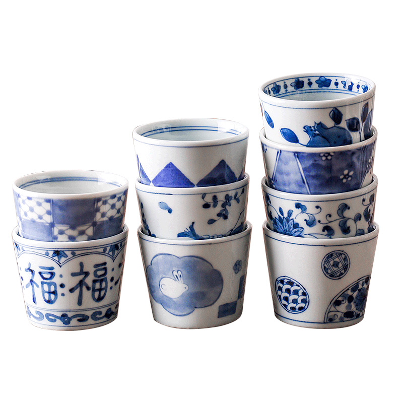 Blue winds don imported from Japan Japanese soba cup tea cup and ceramic keller cup pig